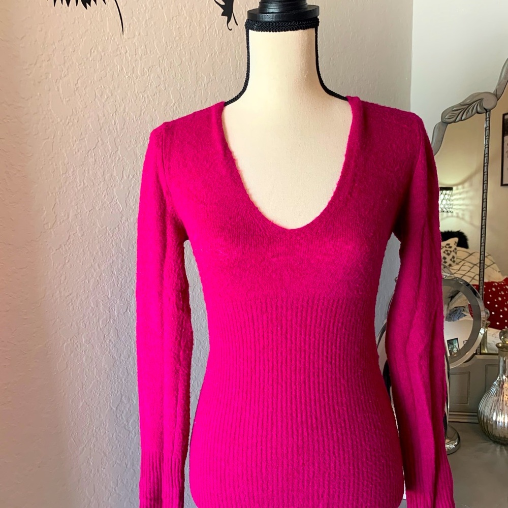 Moda International Fushia V Neck Sweater